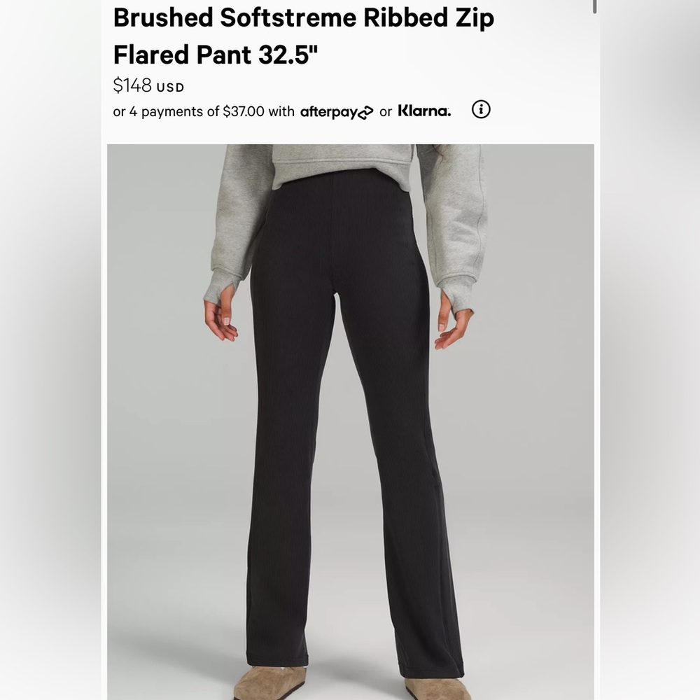 lululemon brushed softstreme ribbed zip flared pant 32.5”